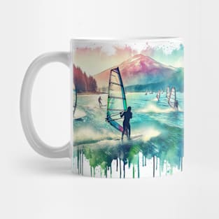 Artistic illustration of windsurfers at Mount Hood Mug